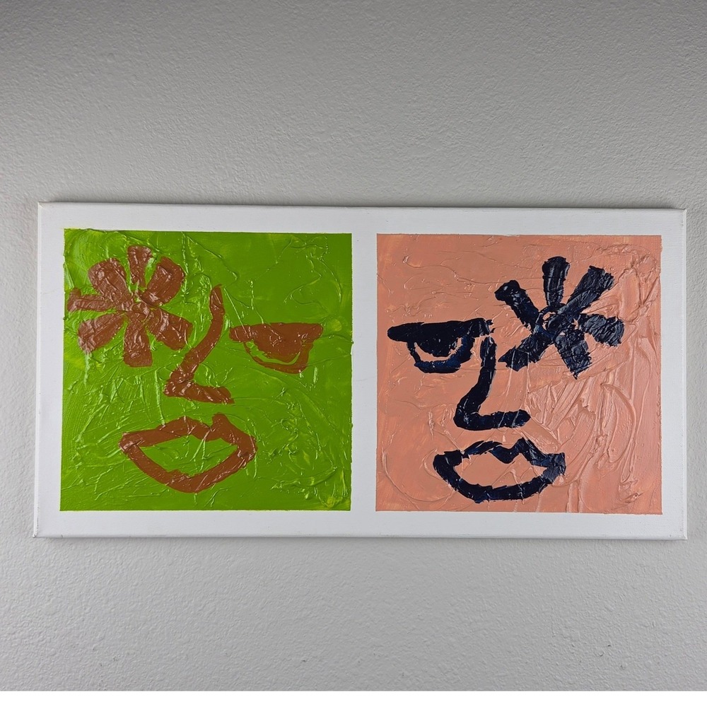 Abstract Impasto Face Painting 12x24 Stretched Canvas Modern Art Whimsical Funky